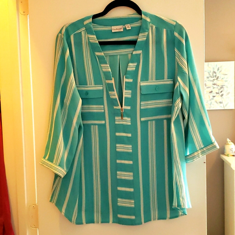 Green and white blouse